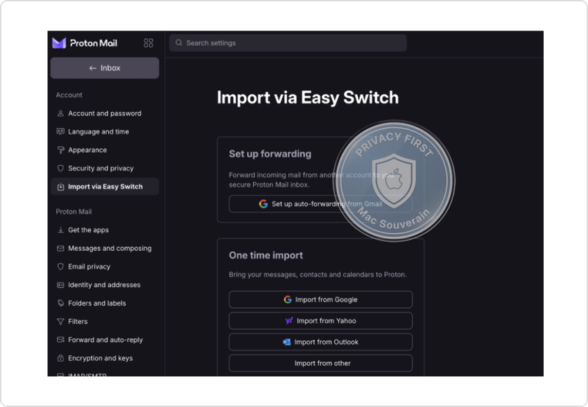 Easy Switch Proton — connexion Gmail
