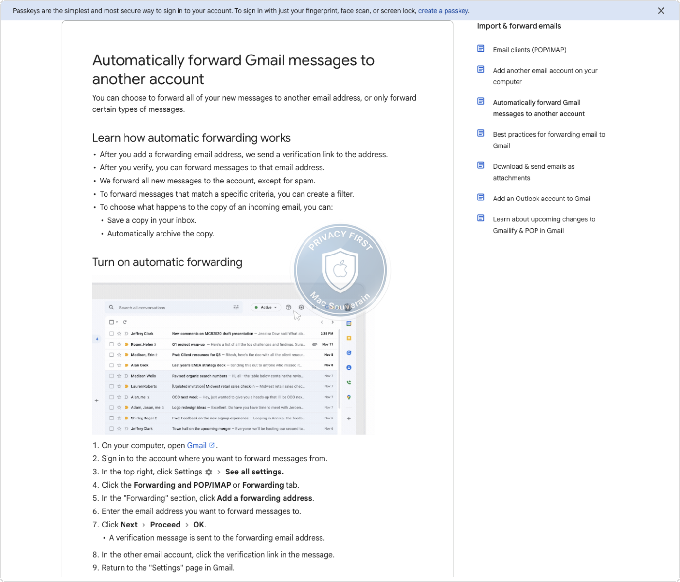 Paramètres Gmail — Transfert et POP/IMAP