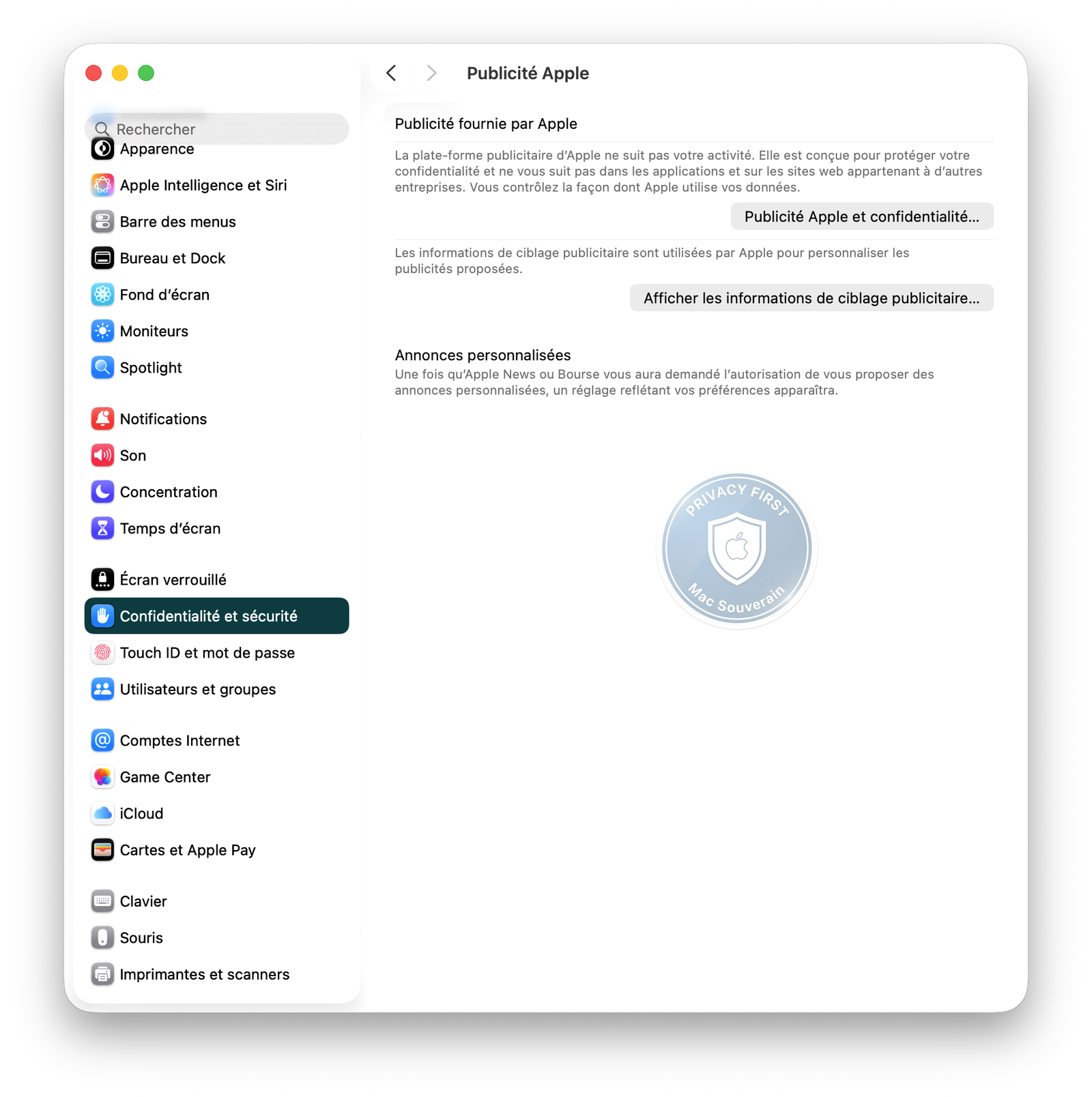 Réglages Système — Apple Advertising
