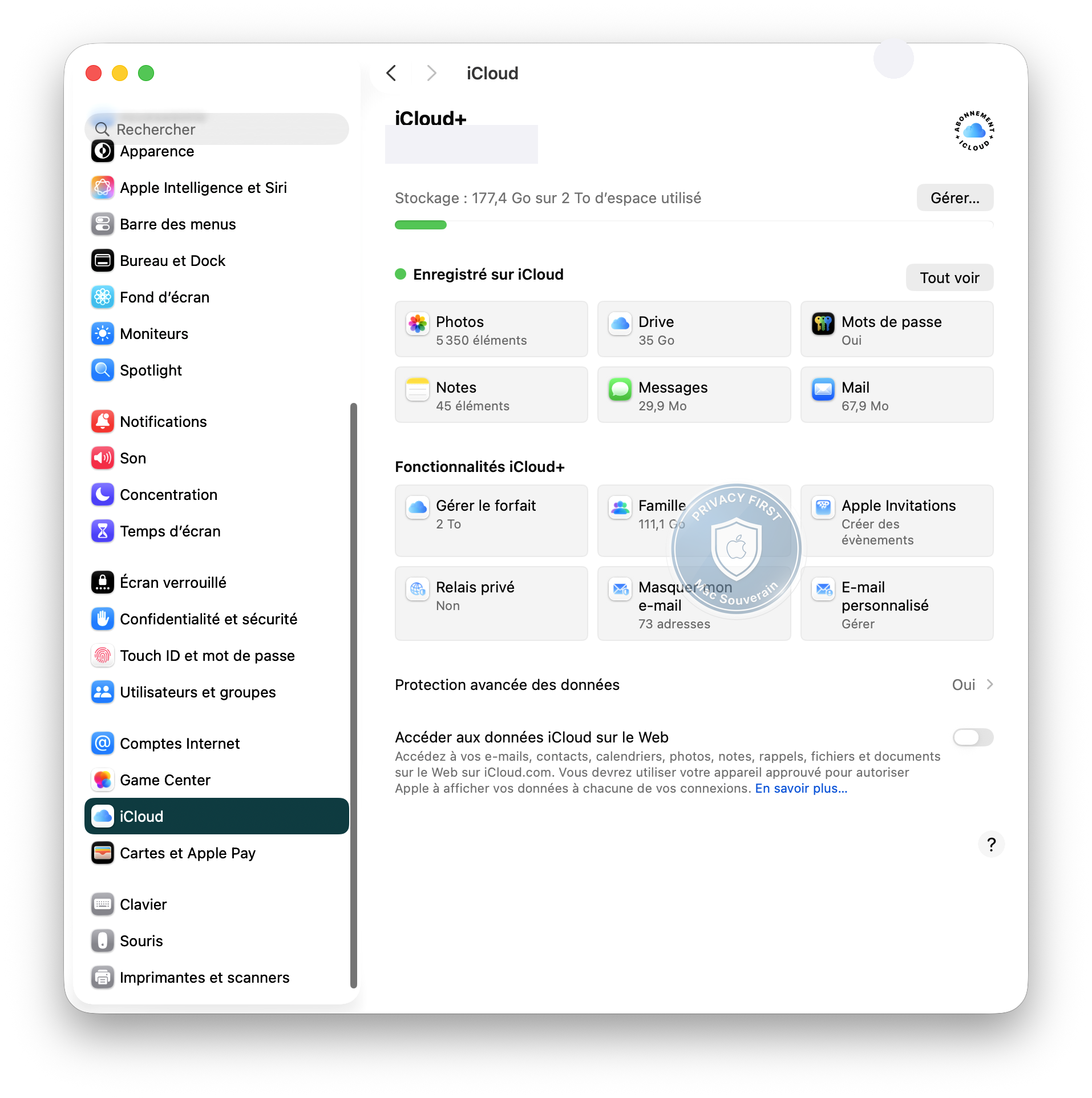 Réglages Système — iCloud sur le Web