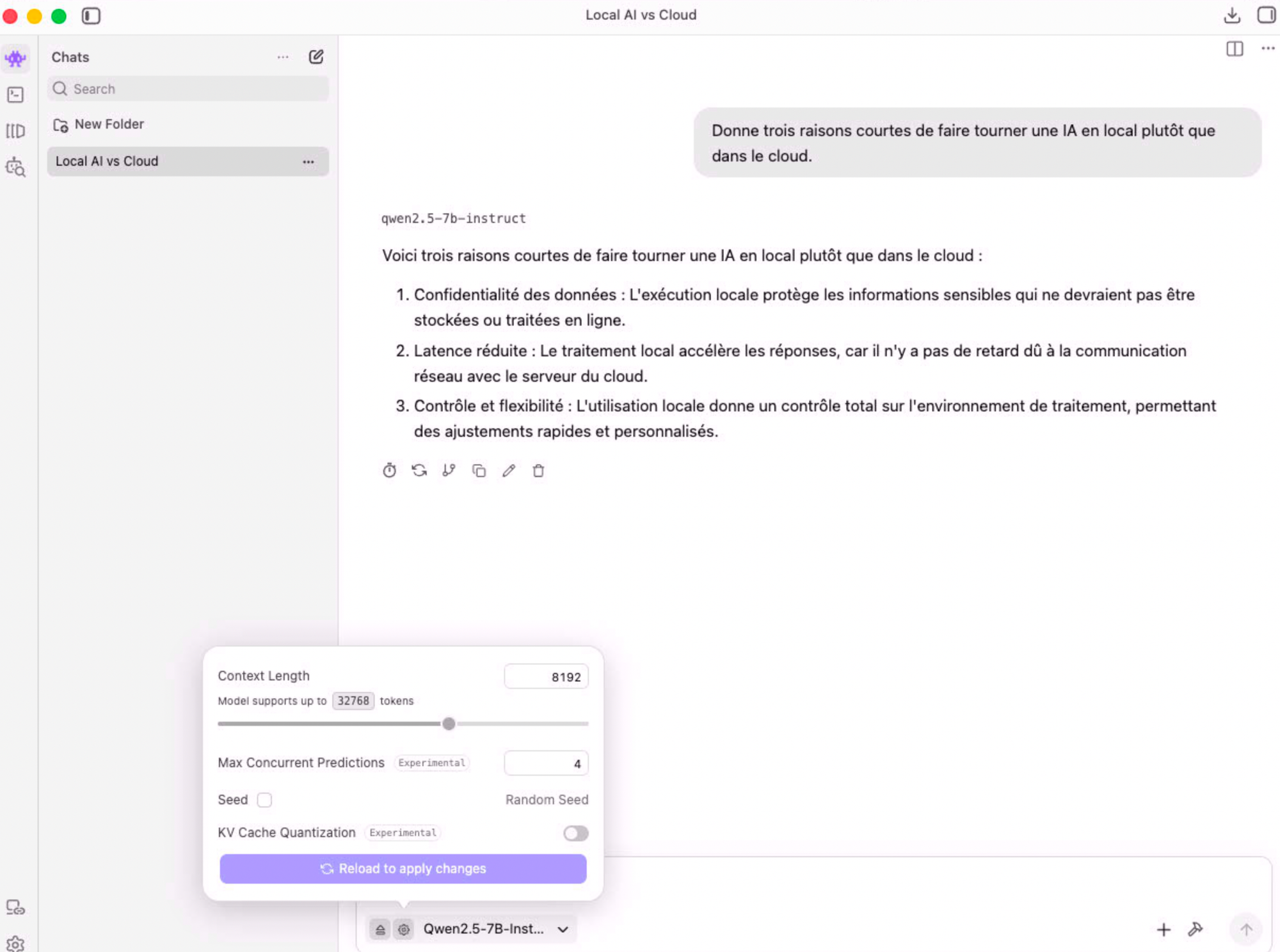 Le réglage de la longueur de contexte (Context Length) du modèle.