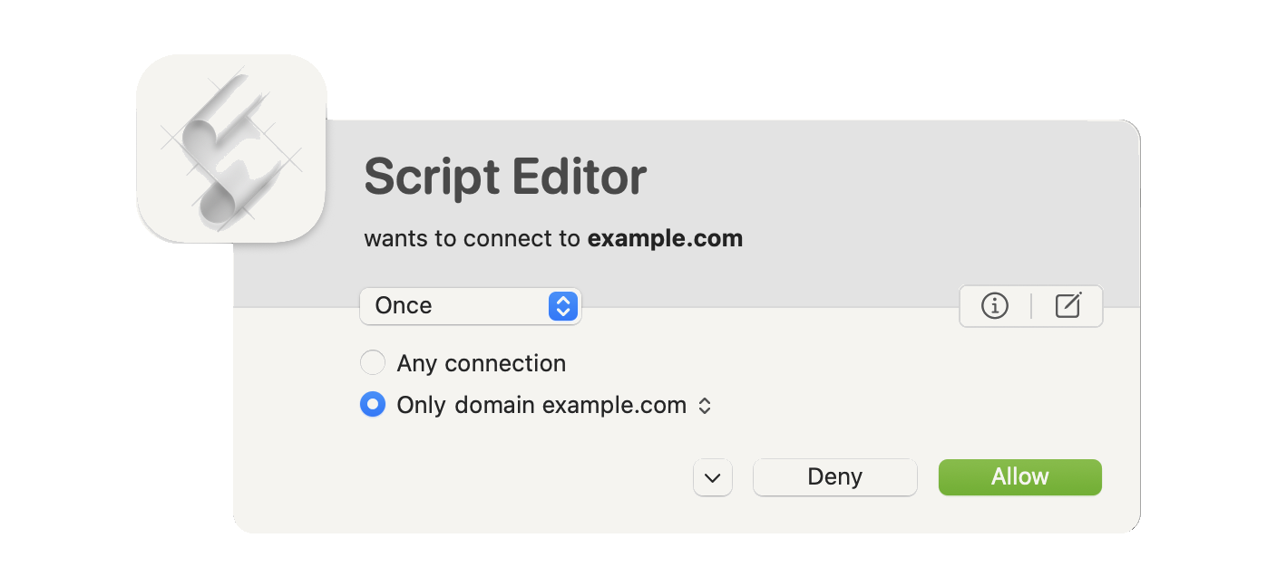 Little Snitch catches a program's first attempt to reach an unknown destination and asks for your call, allow or deny.