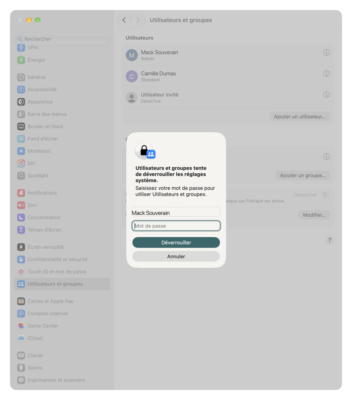 macOS asks for an administrator's password before opening the Add User window.
